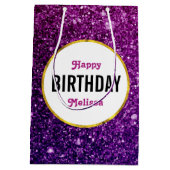 ピンク&パープルきらめくグリッター宝石誕生日 ミディアムペーパーバッグ (裏面)