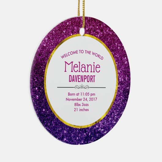 ピンク&パープルきらめくグリッター宝石誕生 セラミックオーナメント (右)