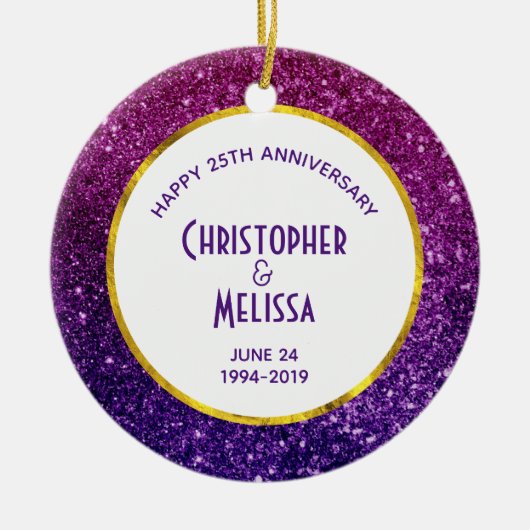 ピンク&パープルきらめくグリッター宝石 セラミックオーナメント (正面)