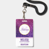 ピンク&パープルきらめくグリッター宝石 バッジ (Front with Lanyard)