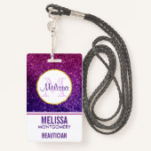 ピンク&パープルきらめくグリッター宝石 バッジ (裏面ランヤード)