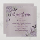 ピンク&パープルきらめくバタフライスウィート16招待状 招待状 (正面/裏面)