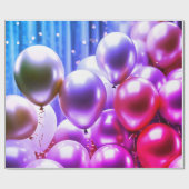 ピンク&パープルきらめくバルーン誕生日パーティー ラッピングペーパー (フラット)