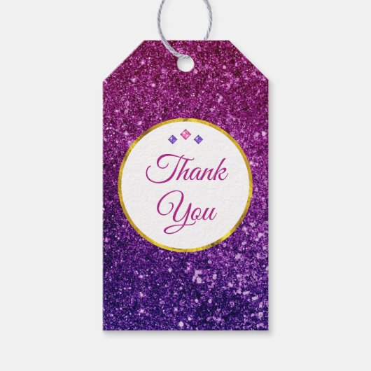 ピンク&パープルきらめく宝石ありがとう ギフトタグ (正面)