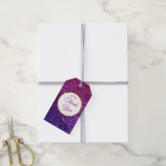 ピンク&パープルきらめく宝石ありがとう ギフトタグ (より糸付き)