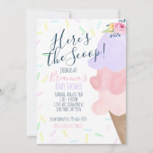 ピンク&パープルアイスクリームコーンベビーシャワー 招待状 (正面)