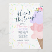 ピンク&パープルアイスクリームコーンベビーシャワー 招待状 (正面/裏面)