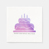 ピンク&パープルウォーターカラーケーキハッピーバースデー スタンダードカクテルナプキン (正面)