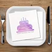 ピンク&パープルウォーターカラーケーキハッピーバースデー スタンダードカクテルナプキン