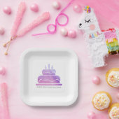 ピンク&パープルウォーターカラーケーキハッピーバースデー ペーパープレート (パーティー)