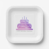ピンク&パープルウォーターカラーケーキハッピーバースデー ペーパープレート (正面)