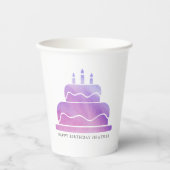 ピンク&パープルウォーターカラーケーキハッピーバースデー 紙コップ (正面)