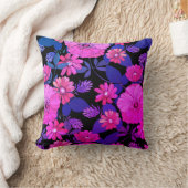 ピンク&パープルカラーフローラプリント装飾用クッション クッション (ブランケット)