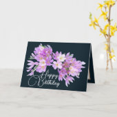 ピンク/パープルクロッカスグレー背景ハッピーバースデー カード (黄色い花)