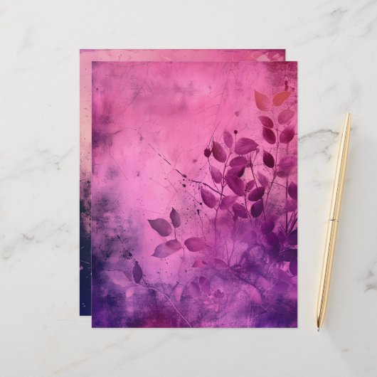 ピンク&パープルグランギー背景スクラップブック紙 (正面/裏面インサイチュ)