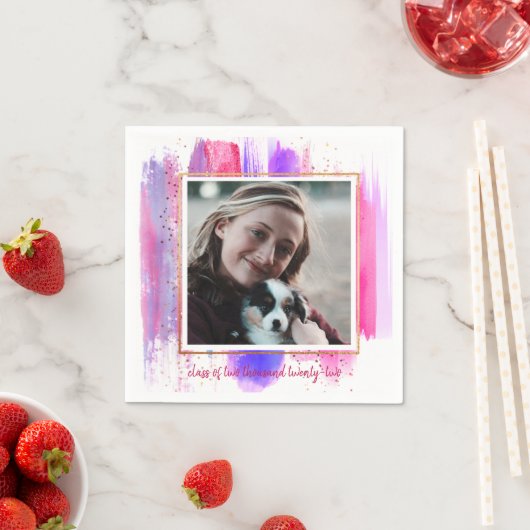 ピンク&パープルグリッタースパークル卒業 スタンダードカクテルナプキン (インサイチュ)
