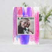 ピンク&パープルグリッター卒業サンキューカード 招待状 (スタンド正面)