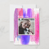 ピンク&パープルグリッター卒業サンキューカード 招待状 (正面)