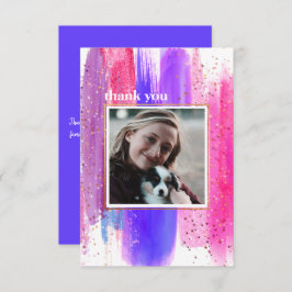 ピンク&パープルグリッター卒業サンキューカード 招待状