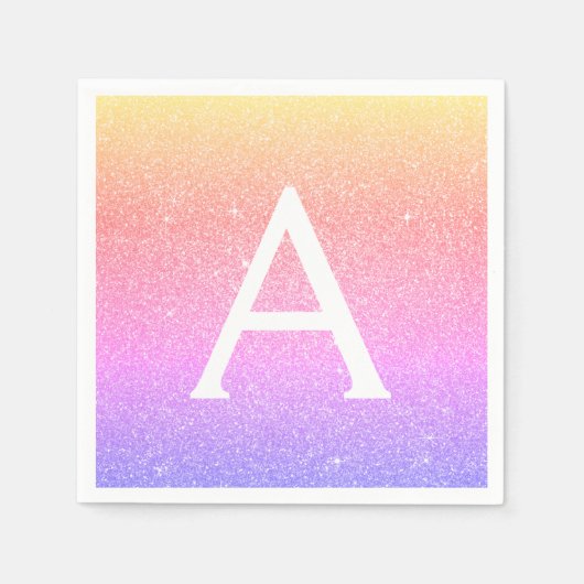 ピンク – パープルグリッター&スパークルモノグラム誕生日 スタンダードカクテルナプキン (正面)