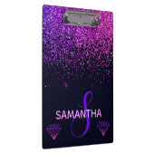 ピンク&パープルグリッター&ダフェイクイヤモンドモノグラム クリップボード (右)