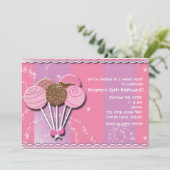 ピンク&パープルケーキポップバースデーパーティ招待状 招待状 (スタンド正面)