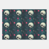 ピンク&パープルゴシックハロウィーンスカル&花 ラッピングペーパーシート (正面3)