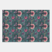 ピンク&パープルゴシックハロウィーンスカル&花 ラッピングペーパーシート (正面2)