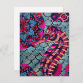 ピンク&パープルシーホース ノートカード (正面/裏面)