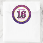 ピンク&パープルスウィート16スパークルグリッターありがとう ラウンドシール (バッグ)