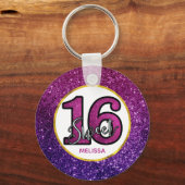 ピンク&パープルスウィート16スパークルグリッター宝石 キーホルダー (正面)