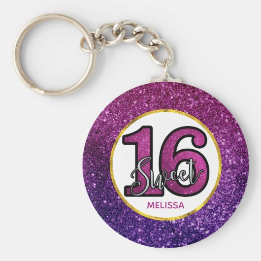 ピンク&パープルスウィート16スパークルグリッター宝石 キーホルダー (正面)