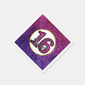 ピンク&パープルスウィート16スパークルグリッター宝石 スタンダードカクテルナプキン (角)