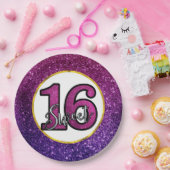 ピンク&パープルスウィート16スパークルグリッター宝石 ペーパープレート (パーティー)