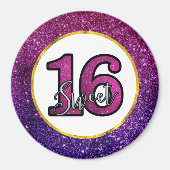 ピンク&パープルスウィート16スパークルグリッター宝石 マグネット (正面)