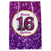 ピンク&パープルスウィート16スパークルグリッター宝石 ミディアムペーパーバッグ (正面)