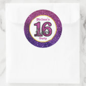 ピンク&パープルスウィート16スパークルグリッター宝石 ラウンドシール (バッグ)