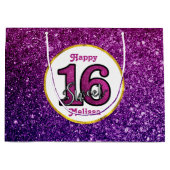 ピンク&パープルスウィート16スパークルグリッター宝石 ラージペーパーバッグ (正面)