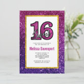 ピンク&パープルスウィート16スパークルグリッター宝石 招待状 (スタンド正面)