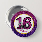 ピンク&パープルスウィート16スパークルグリッター宝石 缶バッジ (正面&裏面)
