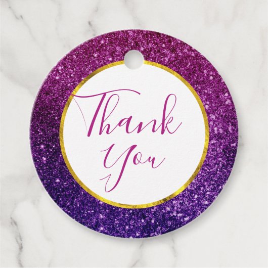 ピンク&パープルスパークルグリッター宝石ありがとう フェイバータグ (正面)