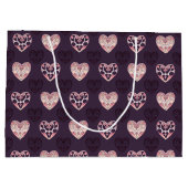 ピンク&パープルデコハート パターン（の模様が）ある ラージペーパーバッグ (裏面)