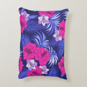 ピンク&パープルトロピカル – 明るいハイビスカスデザイン アクセントクッション (裏面(縦))