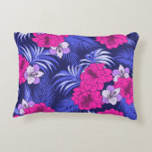 ピンク&パープルトロピカル – 明るいハイビスカスデザイン アクセントクッション (裏面)