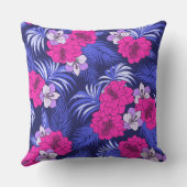 ピンク&パープルトロピカル – 明るいハイビスカスデザイン クッション (裏面)