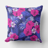 ピンク&パープルトロピカル – 明るいハイビスカスデザイン クッション (正面)