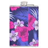 ピンク&パープルトロピカル – 明るいハイビスカスデザイン フラスク (裏面)