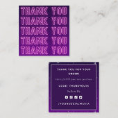 ピンク&パープルネオンサンキュータイポグラフィ文字 クール スクエア名刺 (正面/裏面)