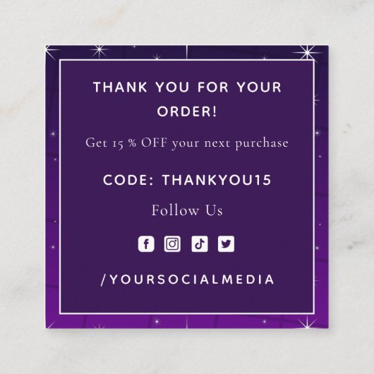 ピンク&パープルネオン輝く輝きありがとうクール スクエア名刺 (裏面)