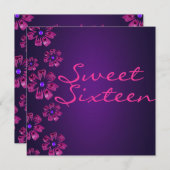 ピンク&パープルハイビスカスフローラ誕生日招待状 招待状 (正面/裏面)